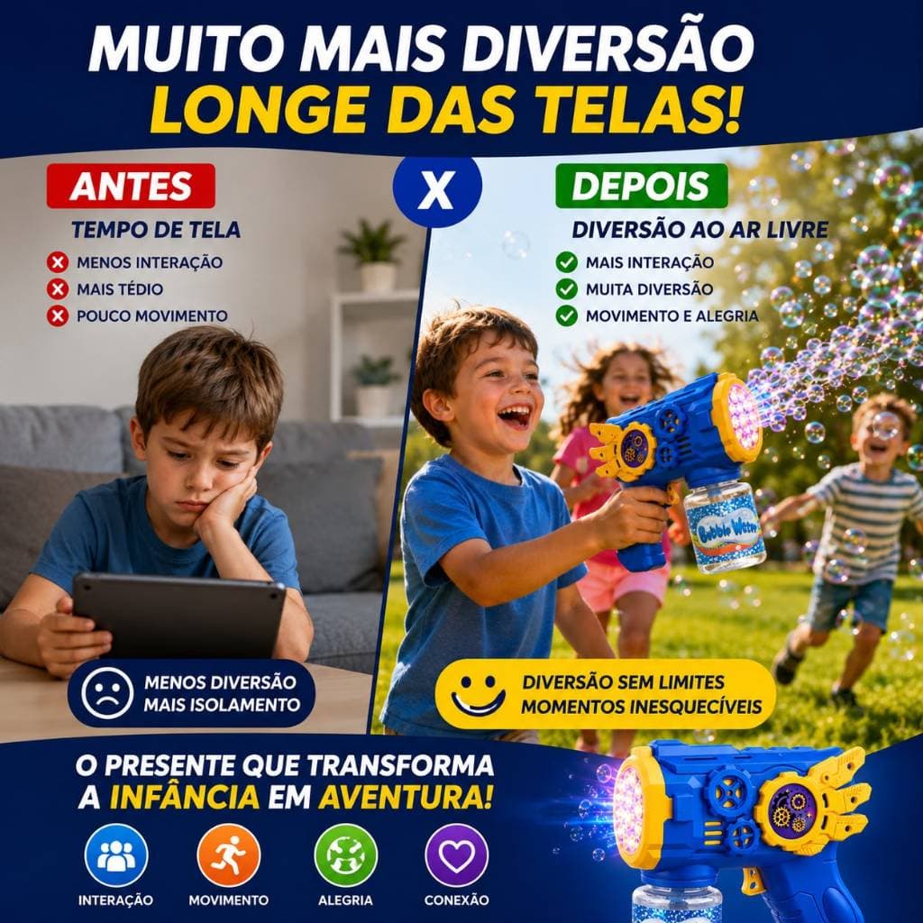 Top Pistola Lança Bolha de Sabão Automático Brinquedo Interativo Divertido