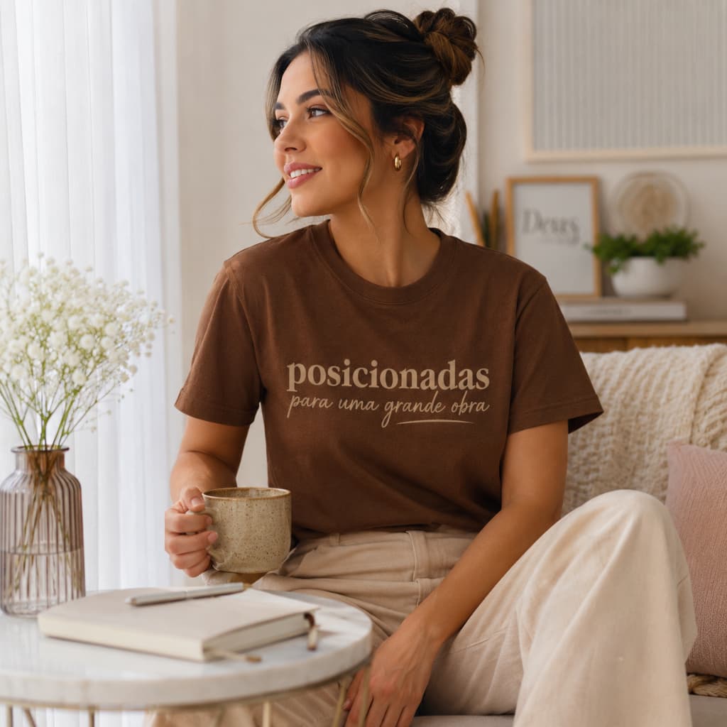 Camiseta Feminina Básica 100% Algodão Fio 30.1 Estampa DTF Posicionadas Para Uma Grande Obra Cristã