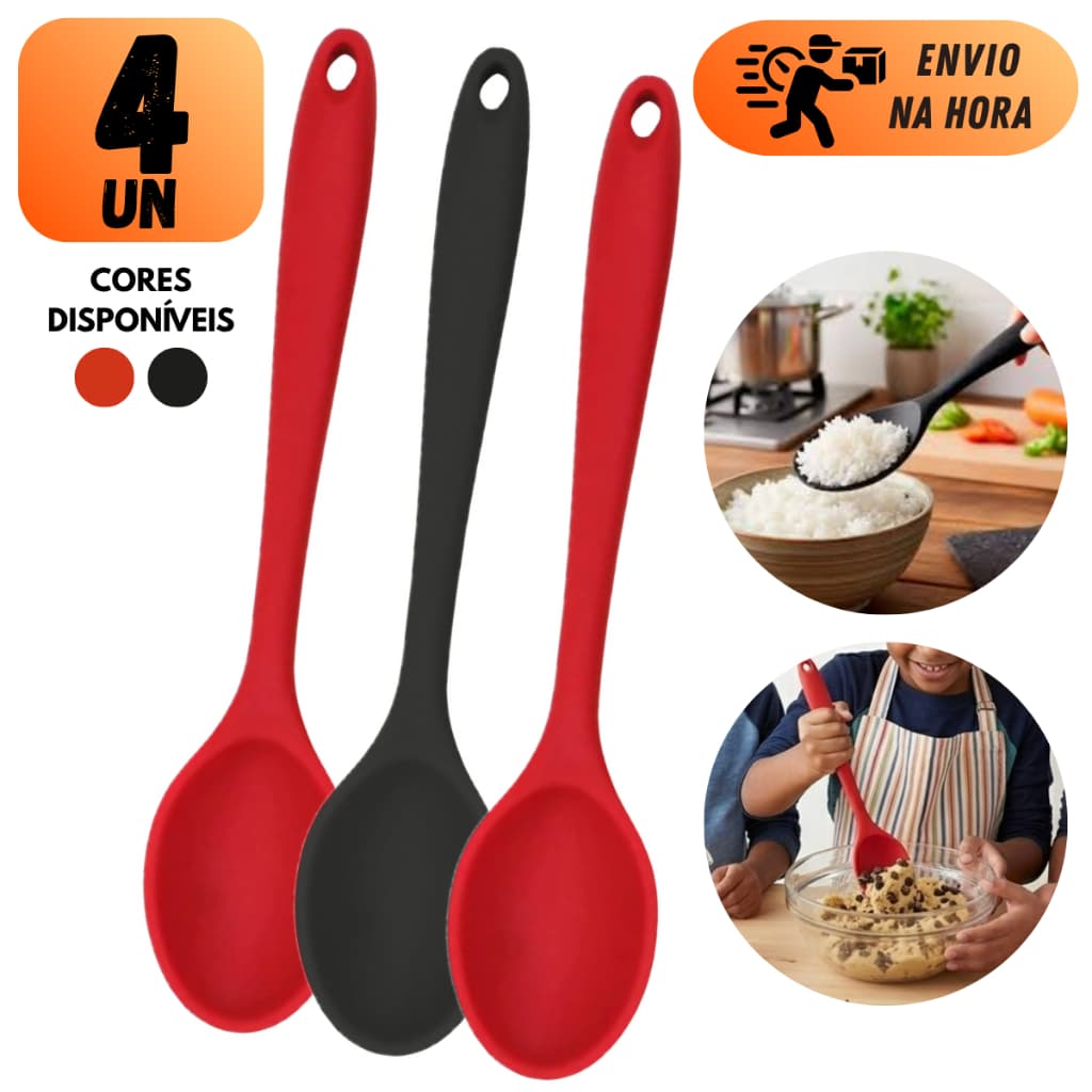 COLHER DE ARROZ SILICONE GRANDE 28CM PARA PANELA ANTIADERENTE CABO CONFORTÁVEL RESISTENTE DURÁVEL
