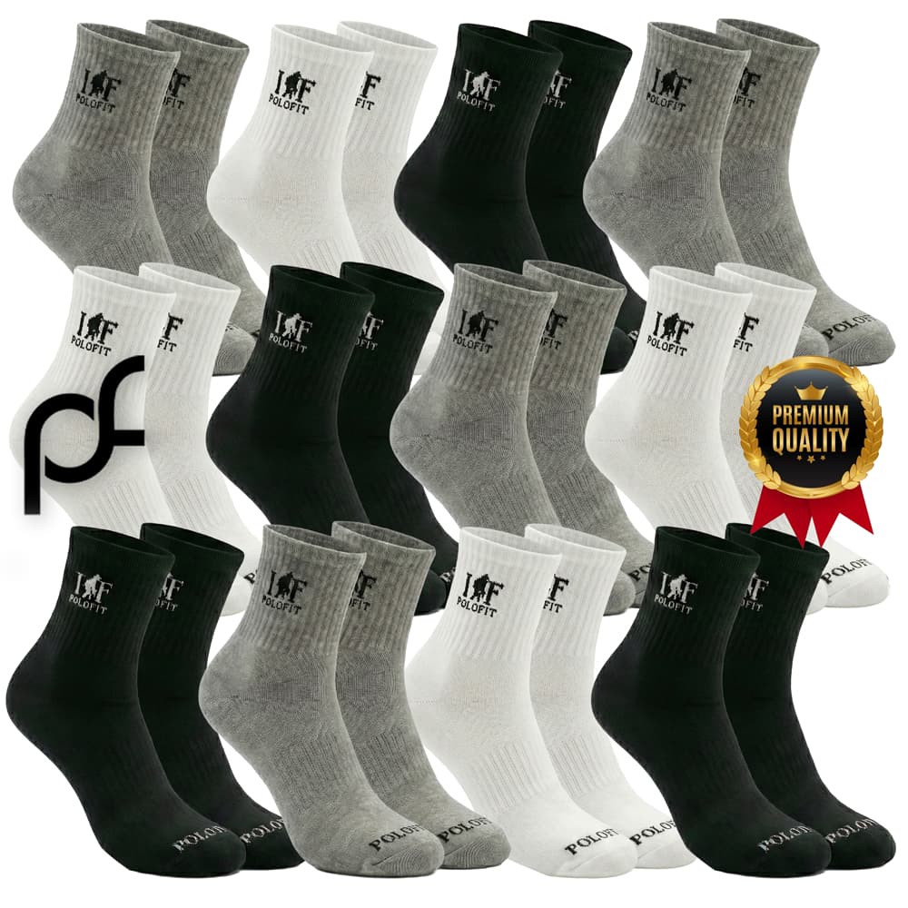 Kit 12 Pares Meia Polo Fit Cano Médio Original Meia Alto Algodão Esportiva Unissex