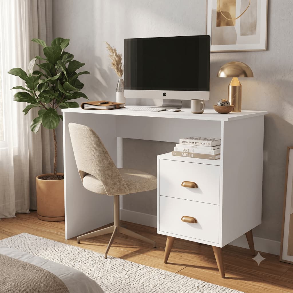 OFERTA Mesa Estudo New York Escrivaninha 2 Gavetas Nicho Home Office Escritório Quarto Compacta