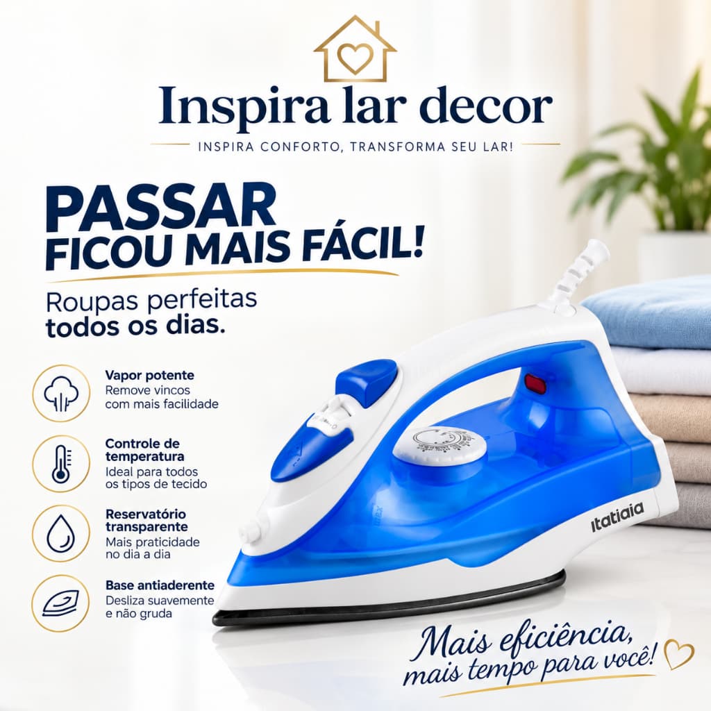 Ferro a Vapor 1200W 127V Itatiaia Base Antiaderente Vapor Contínuo Reservatório 220ml