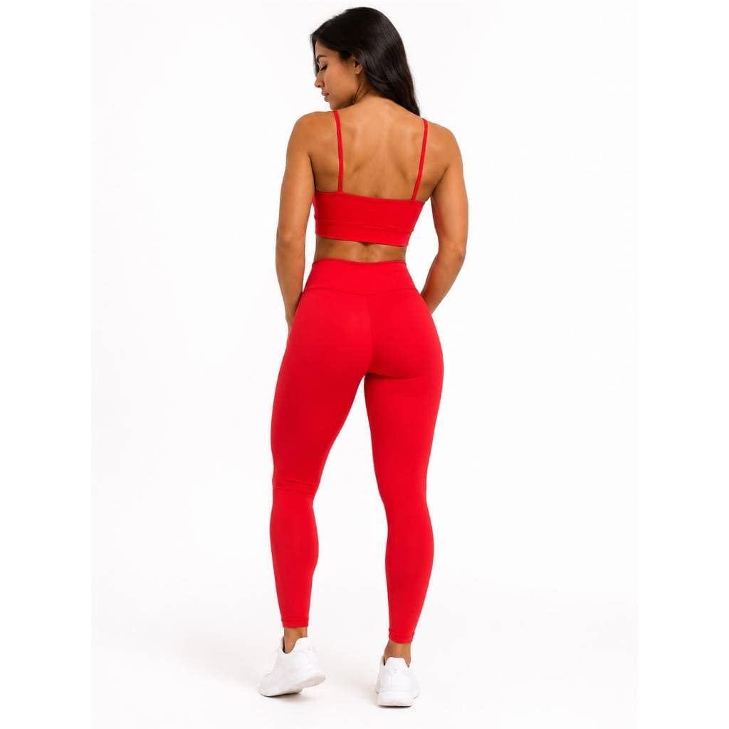 Calça e top em poliamida e elastano vermelho vivo academia fitness ioga