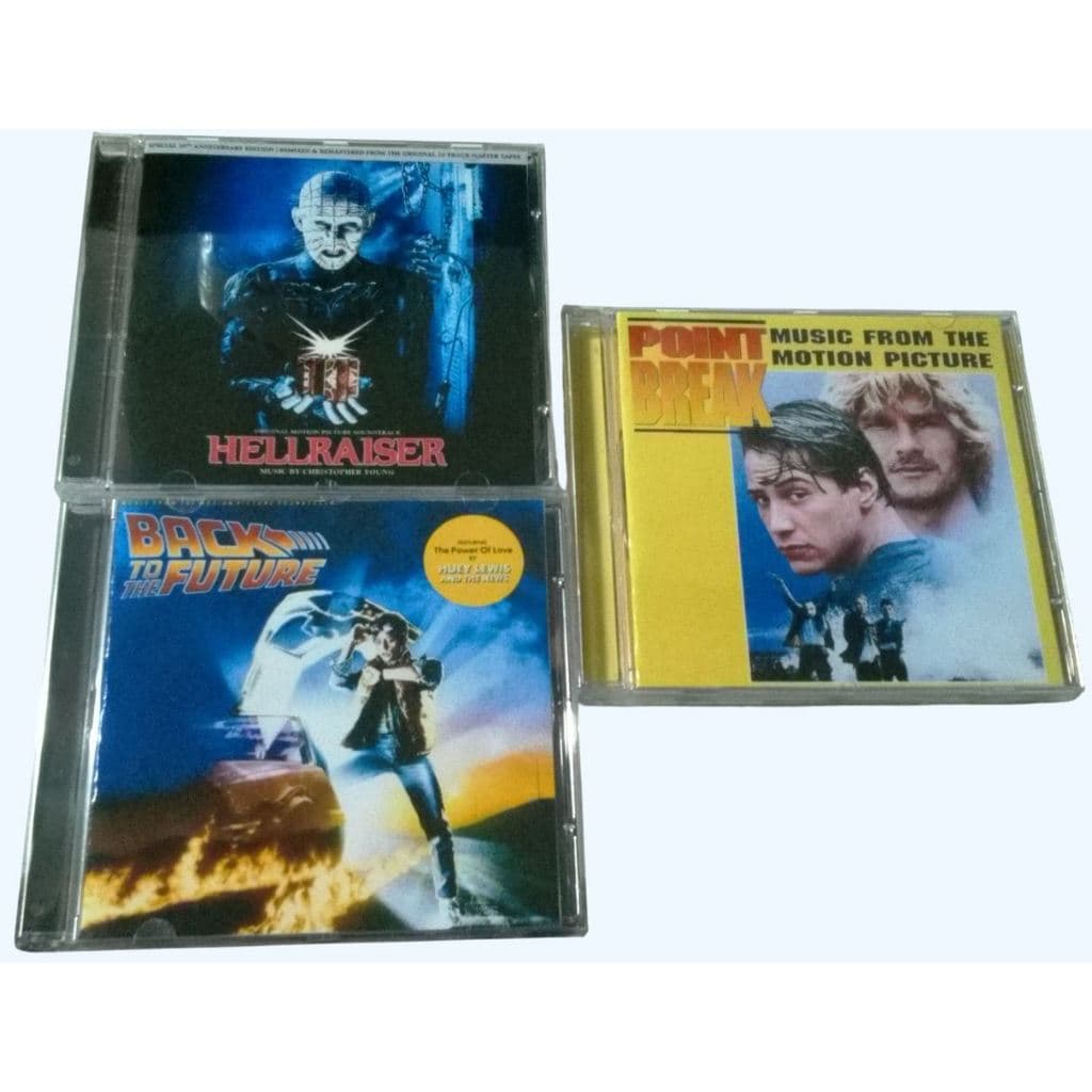 BOX 3 CDS (TRILHAS SONORAS DOS FILMES)  DE VOLTA PARA O FUTURO 1985/CAÇADORES DE EMOÇÃO 1991/ HELLRAISER 1987