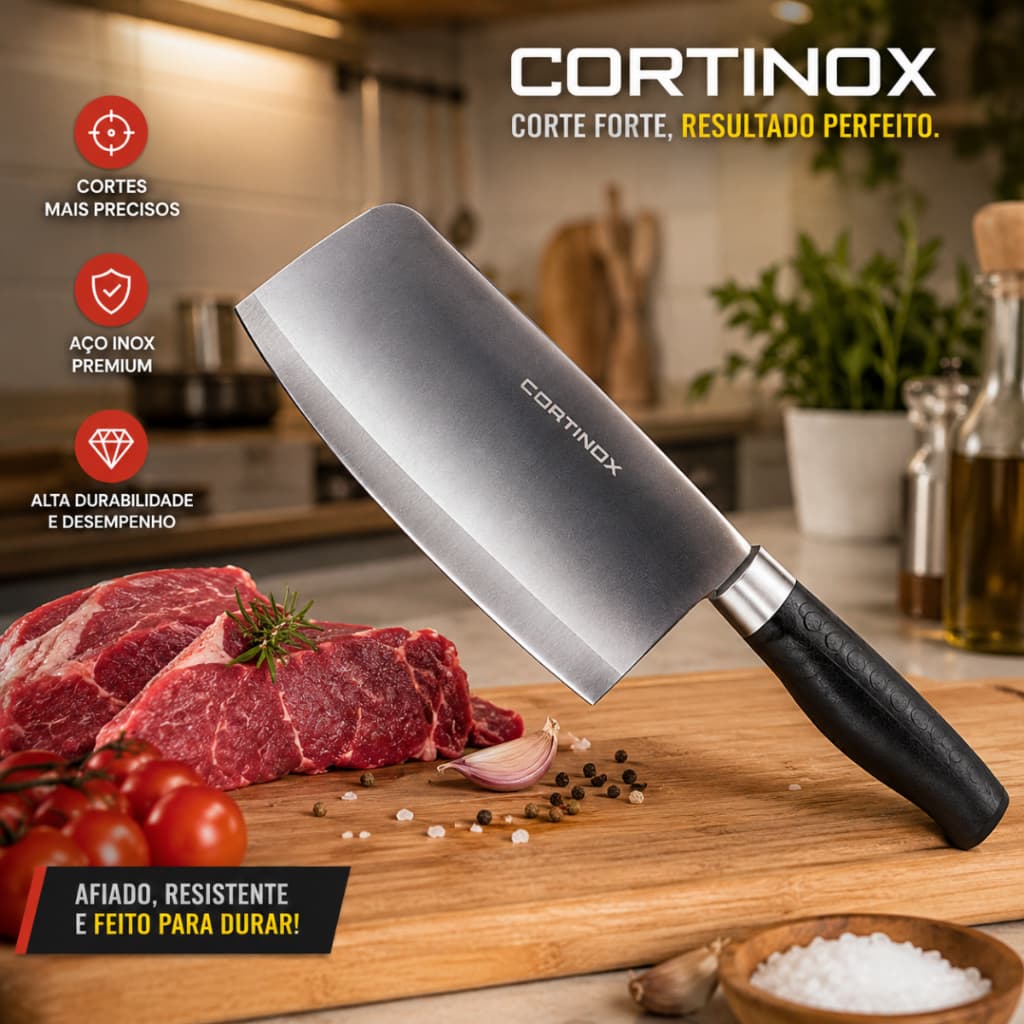 Cortinox Fury™ Cutelo Profissional Inox Forjado Ultra Afiado Corta Carne Osso Fácil Churrasco Chef