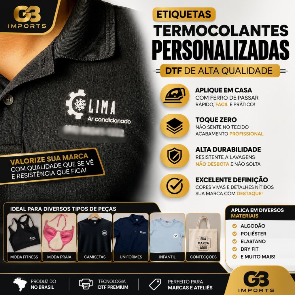Kit 360 Unid  Etiquetas Termocolantes Personalizada para Moda Fitness Moda Praia, Algodão e Geral