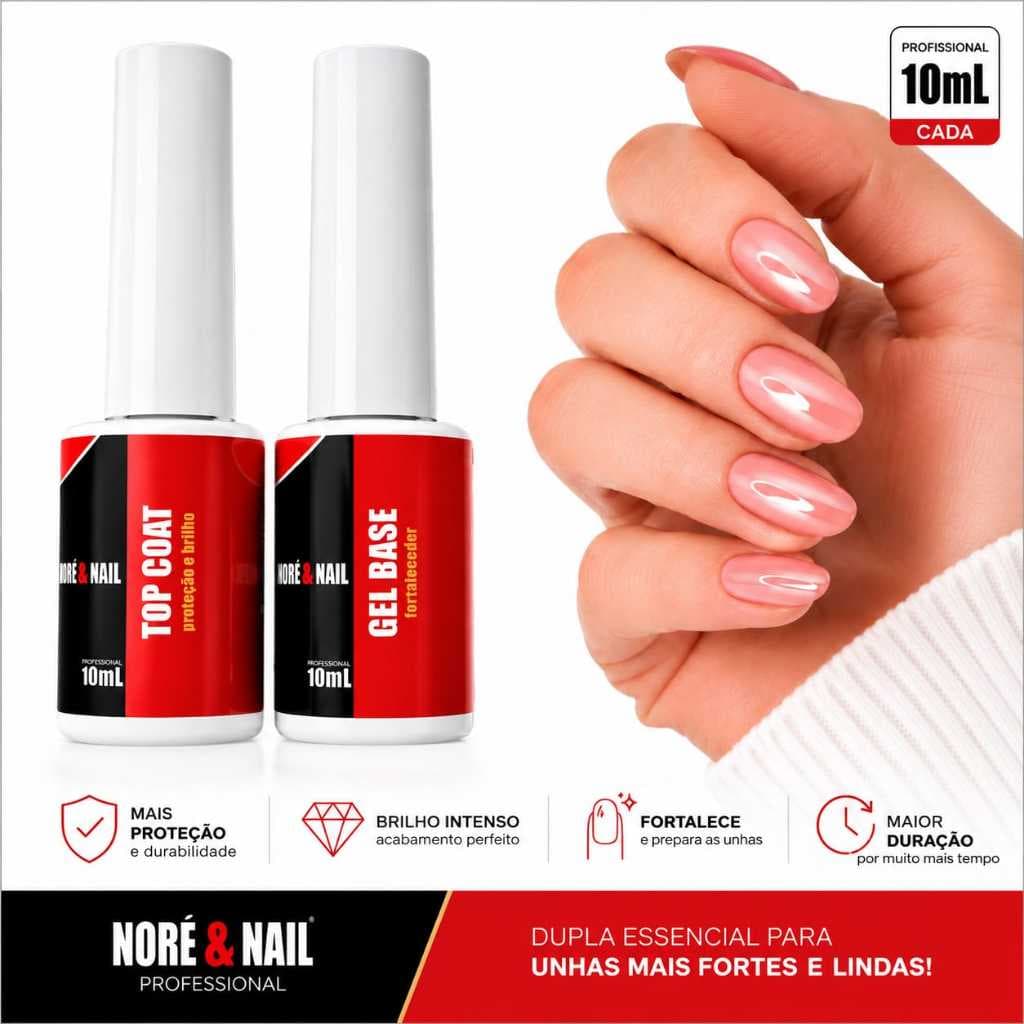 Kit Preparador 1Top Coat Diamante 10ml/ 1 Base Em Gel 10ml AMORÉ&NAIL Lançamento