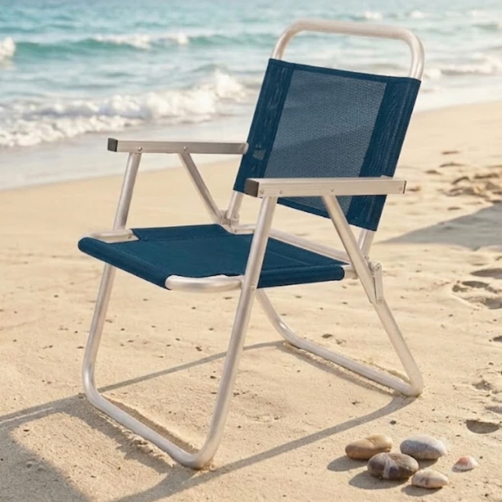 Cadeira De Praia Alta Reforcada 150kg Aluminio Encosto Alto Brasil Tropical Camping Pesca Piscina Dobravel