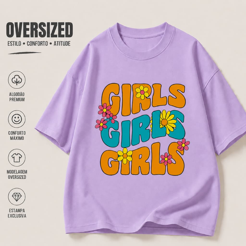 Blusa Menina Manga Curta Oversized Girls 100% Algodão