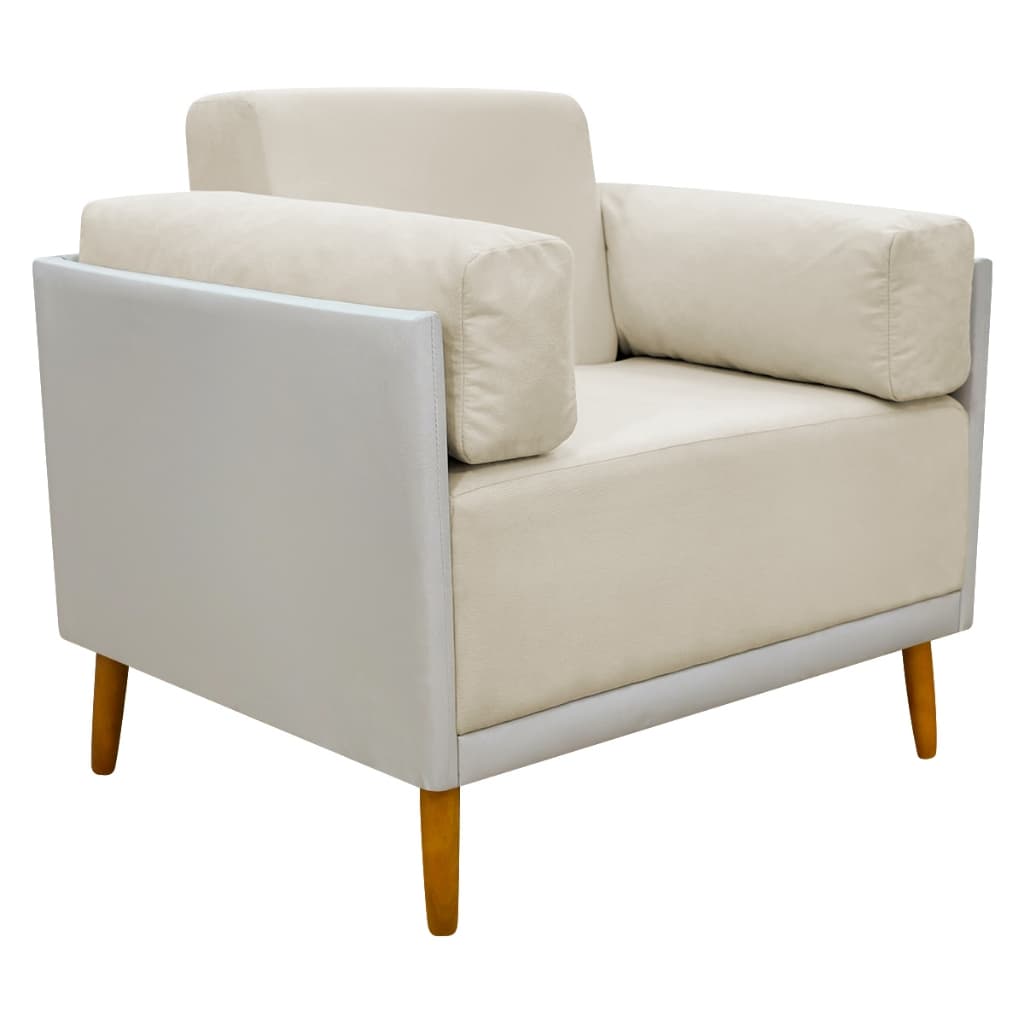 Poltrona Decorativa Isadora Corino Branco e Tecido Suede Para Sala, Recepção, Quarto e Consultório