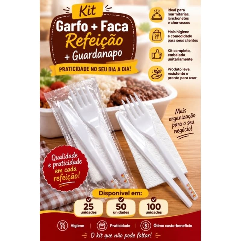 Talheres descartáveis 25/50/100, garfo e faca refeição, kit churrasco