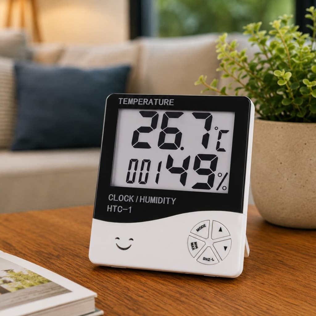 TERMO-HIGRÔMETRO DIGITAL - RELÓGIO, ALARME, CALENDÁRIO, TEMPERATURA E UMIDADE - COR BRANCO - 2 PILHAS AAA (NÃO INCLUSAS)