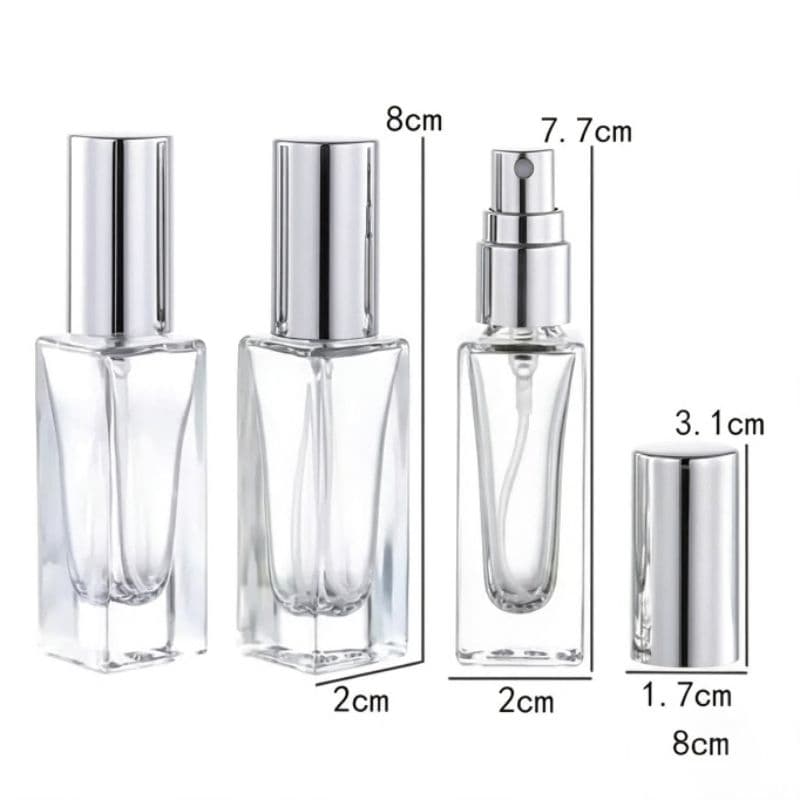 10 Frascos de vidro Square 5ml c borrifador luxo prata para amostra de perfume