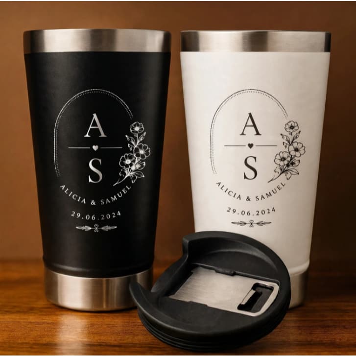 Kit 2 Copos Térmicos Personalizados Casamento Padrinhos Madrinhas Convite Presente Lembrança Aço Inox