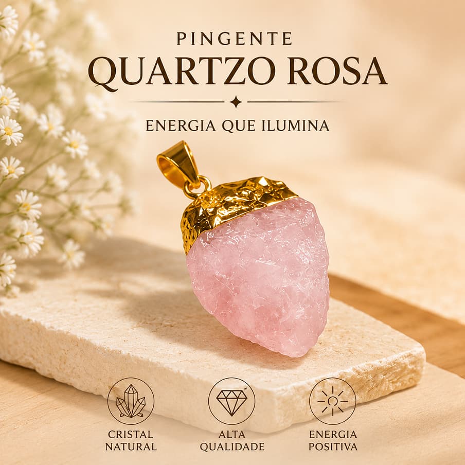 Pingente Quartso Rosa Bruto Natural Pedra Cristal Amor Quartzo Proteção Paz Energia Premium Luxo