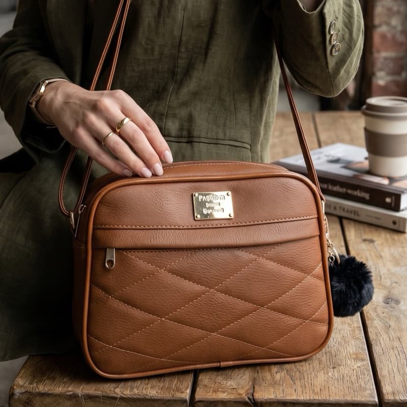 Bolsa Feminina Pequena Casual Com Costura Em Matelassê De Alça Transversal Acompanha POMPOM ENVIO RAPIDO