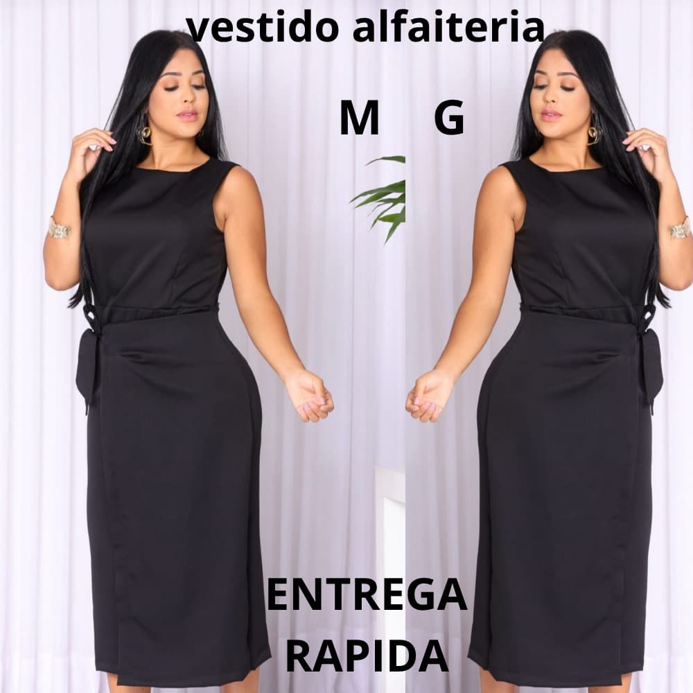 Vestido Feminino Alfaiataria Midi com Amarração Lateral Elegante M G