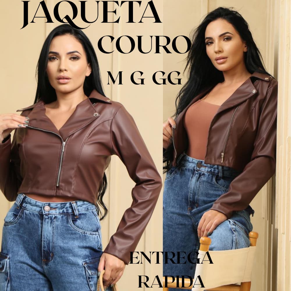 Jaqueta De Couro Feminina Com Ziper Inverno Elegante