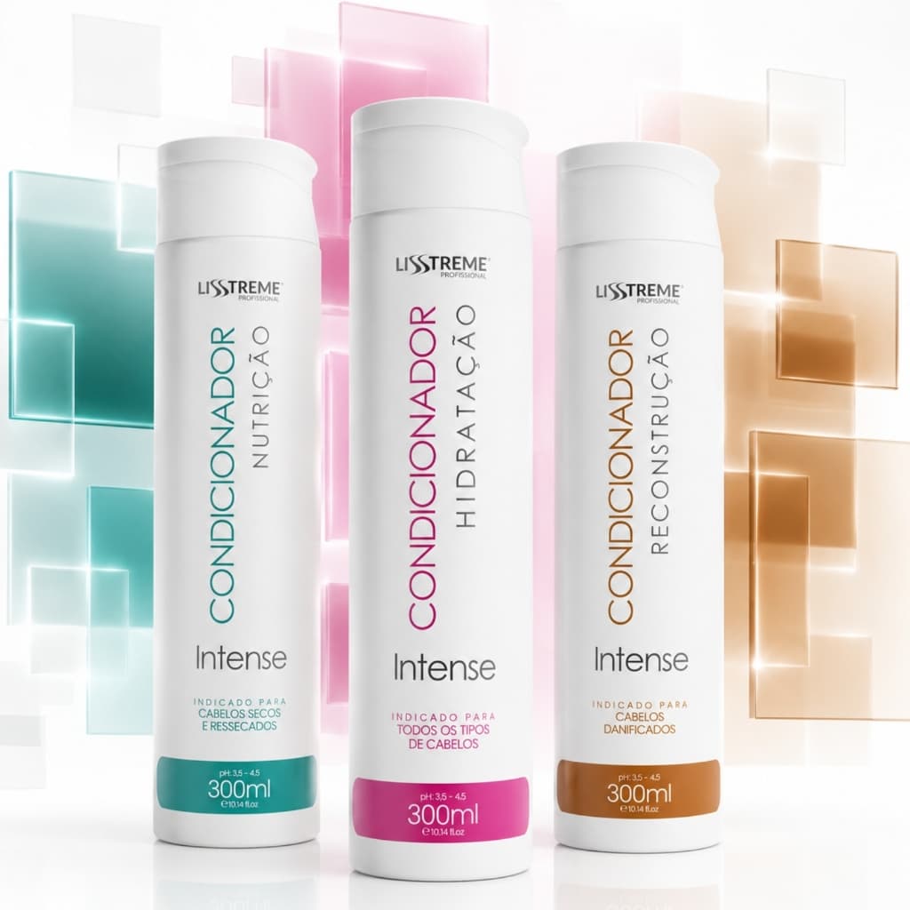 Kit 3 Condicionadores Lisstreme Intense – Hidratação, Nutrição e Reconstrução (300ml cada)