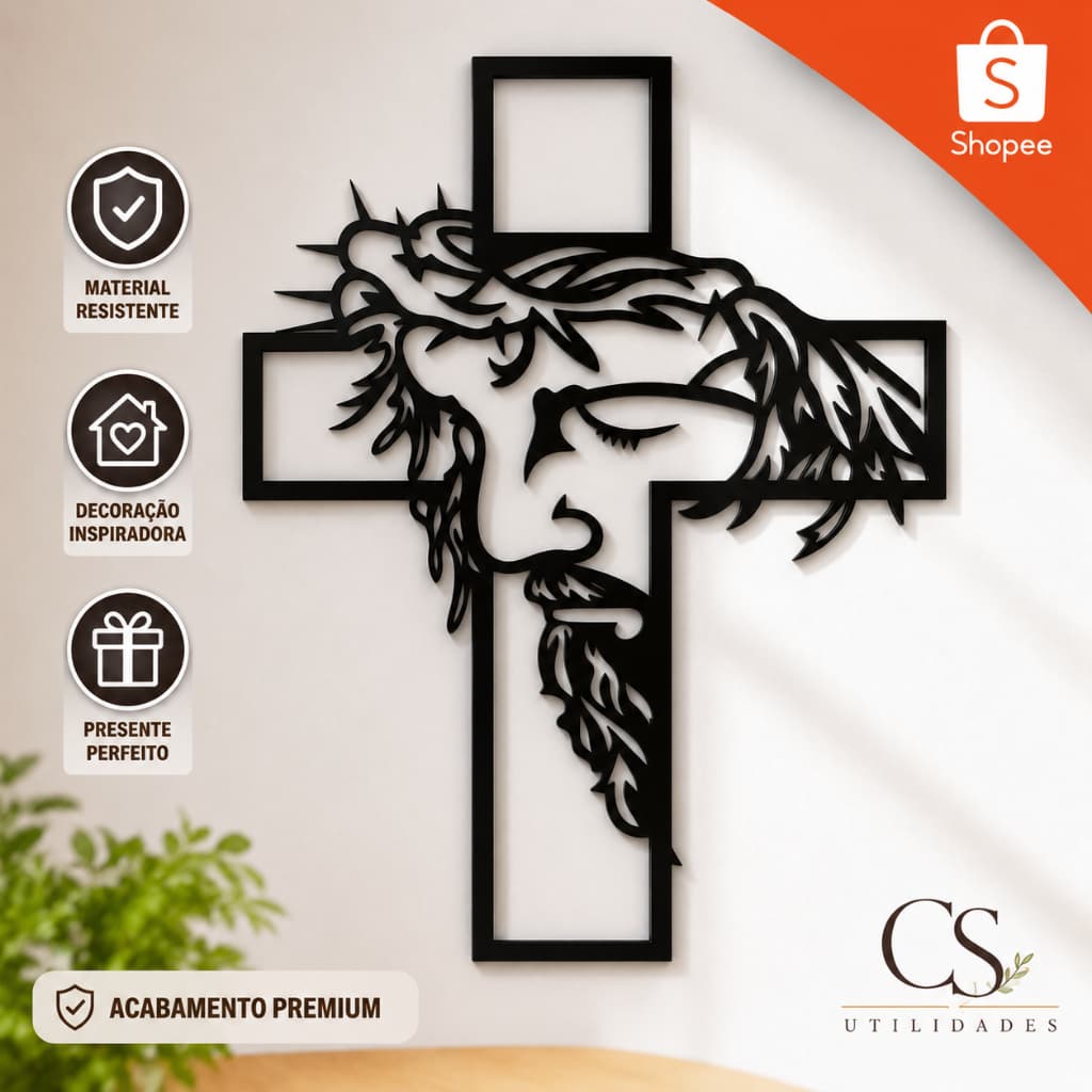 Quadro Jesus Cristo em Cruz Decorativo Preto 32cm Parede Sala Quarto Decoração
