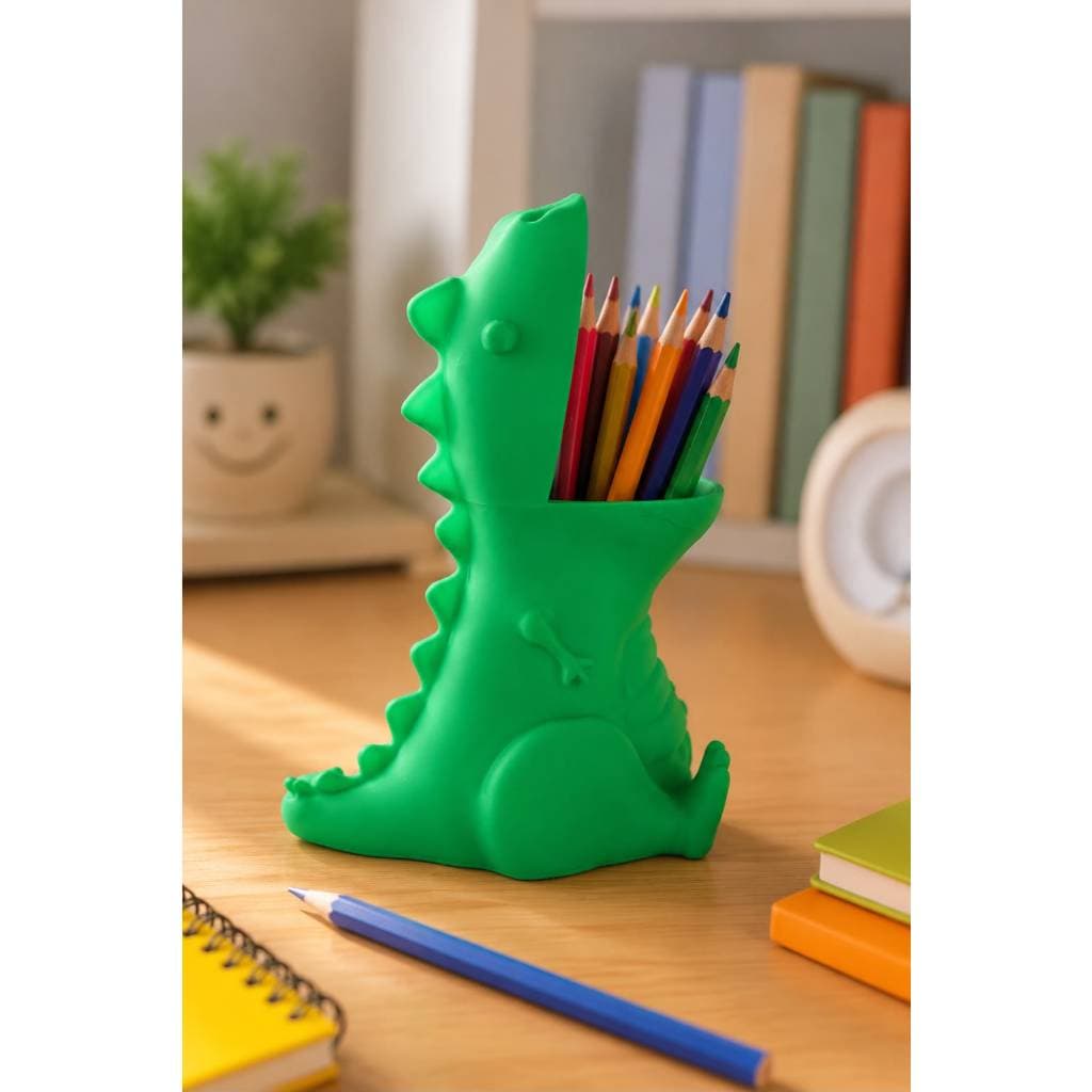 Porta Caneta Dinossauro T-Rex 3D Enfeite de Mesa Organizador Escritório Decoração Divertida Presente Criativo Geek