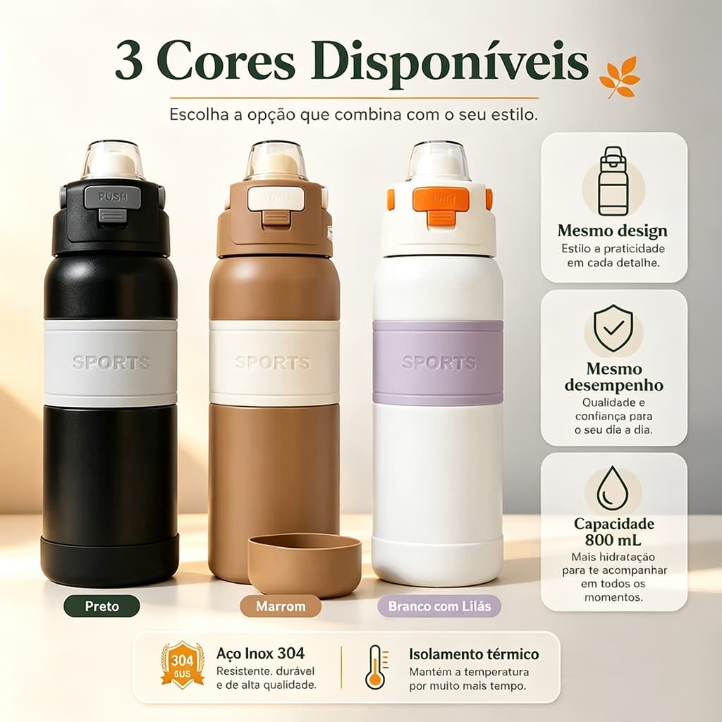 Garrafa Térmica Esportiva Aço Inox SUS 316 600/800ml Isolamento a Vácuo Portátil Alta Qualidade