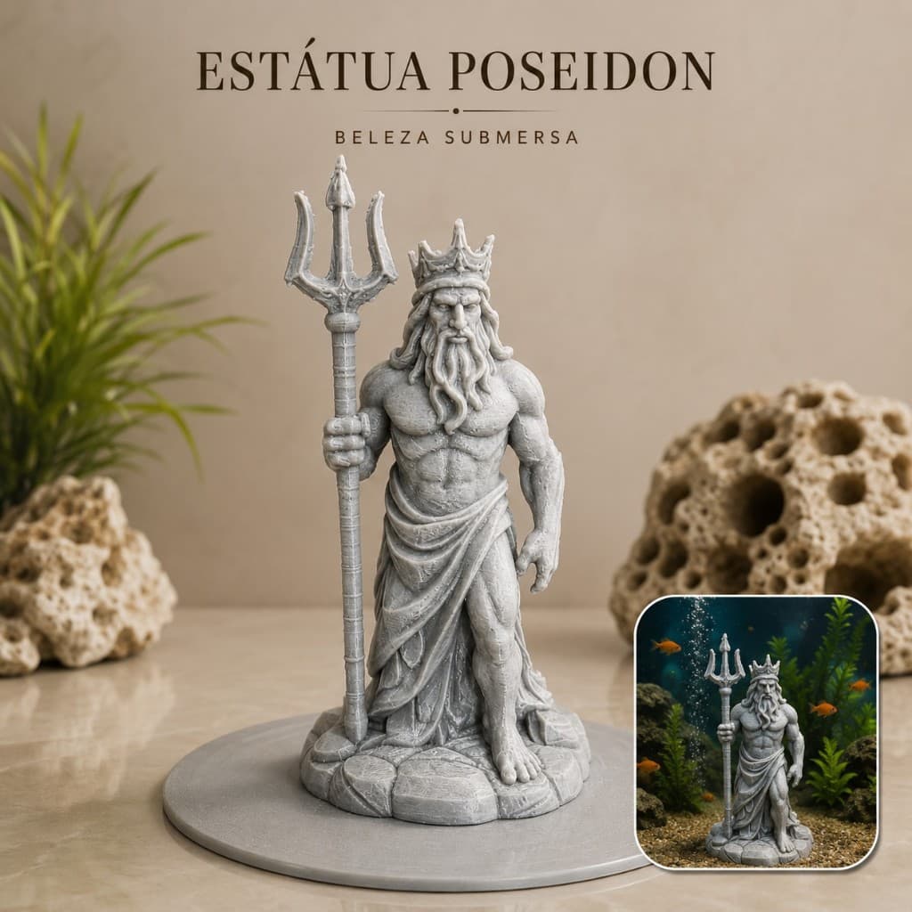 Enfeite para Aquário Decoração Ornamento Peixes Poseidon 13 cm Aquarismo Natureza – Impressão 3D