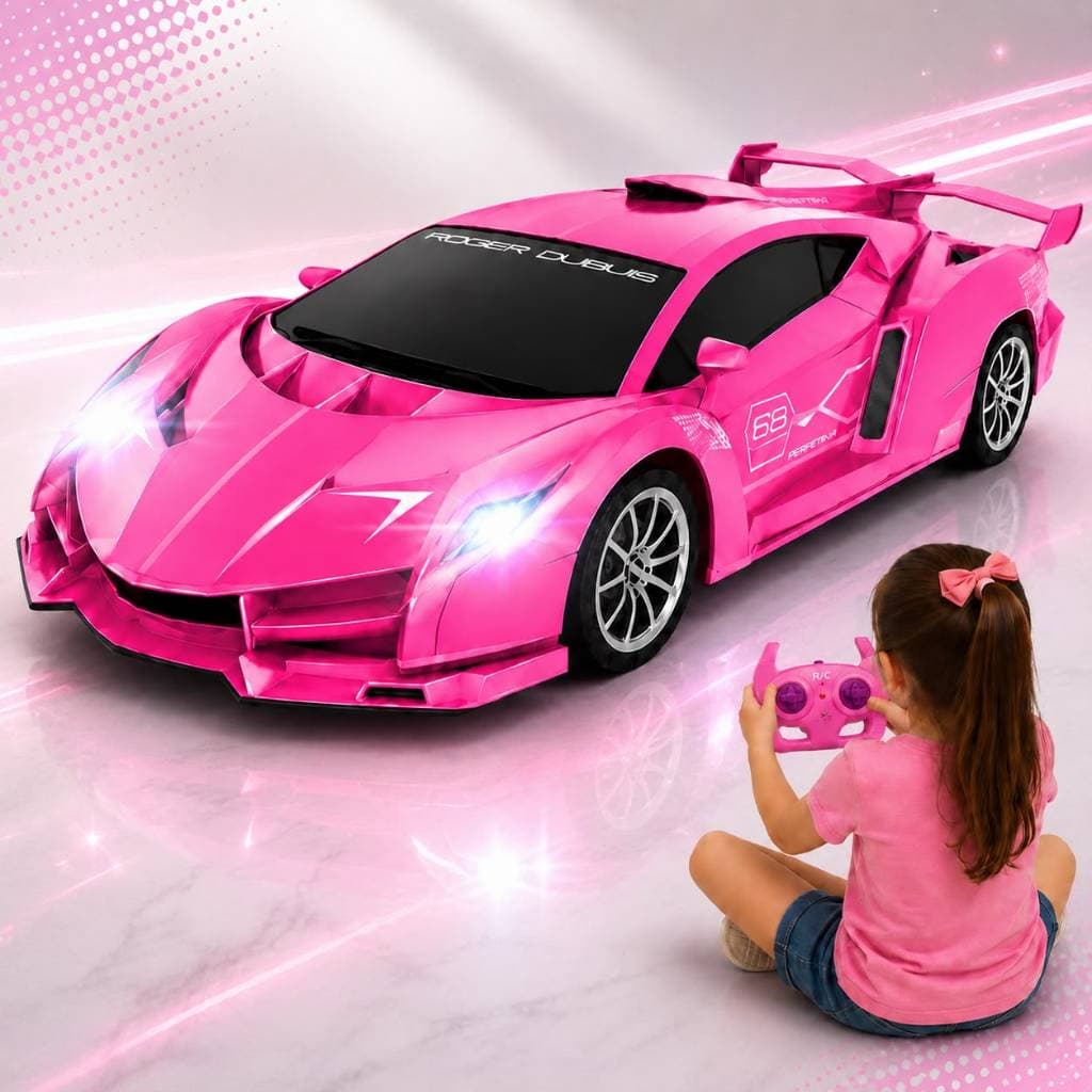 Carro de Corrida Infantil com Controle Remoto 4 Funções Luzes LED Rosa ou Roxo