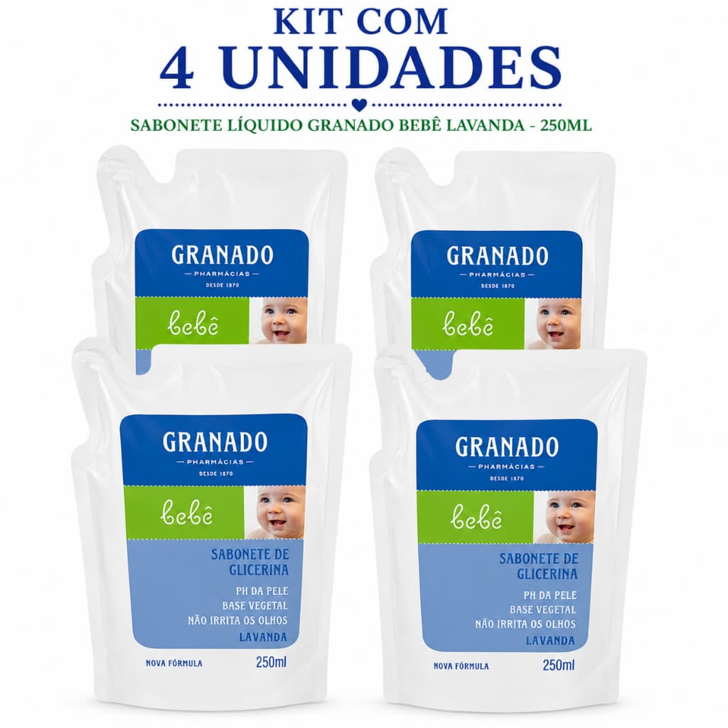 Kit com 4 Unidades - Granado Refil Sabonete Líquido Bebê, Lavanda - 250ml