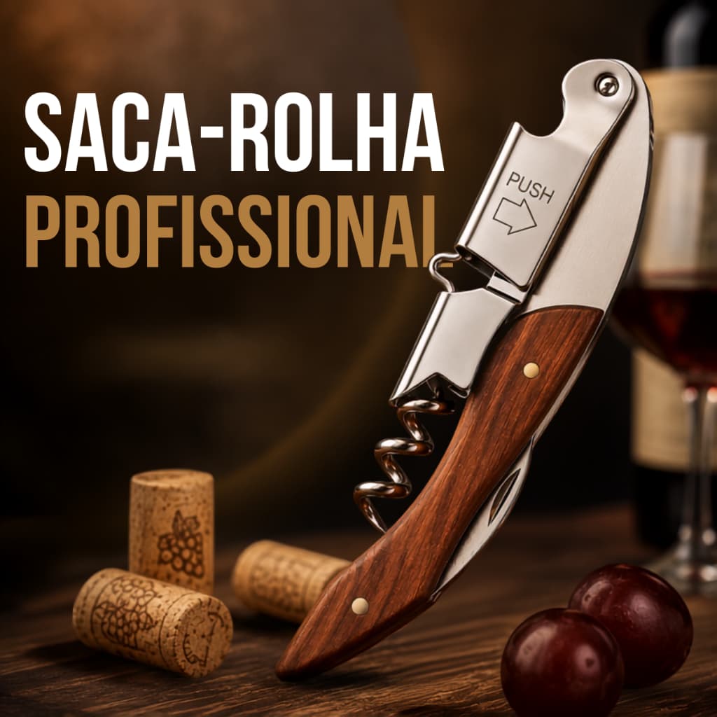 Abridor de Garrafas de Vinhos Saca-Rolhas De Aço Profissional Com Cabo de Madeira Sommelier
