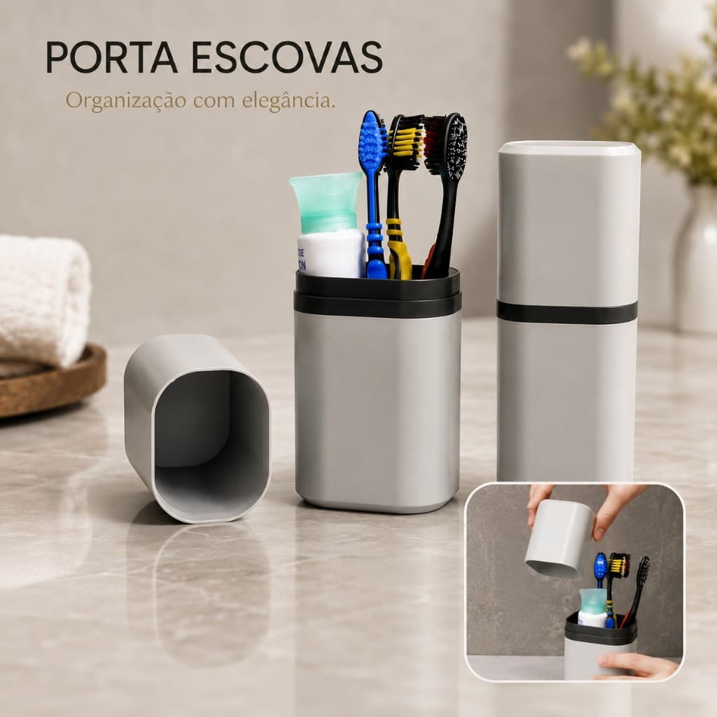 Porta Escovas de Dente com Tampa Organizador para Escovas e Creme Dental Design Moderno e Higiênico