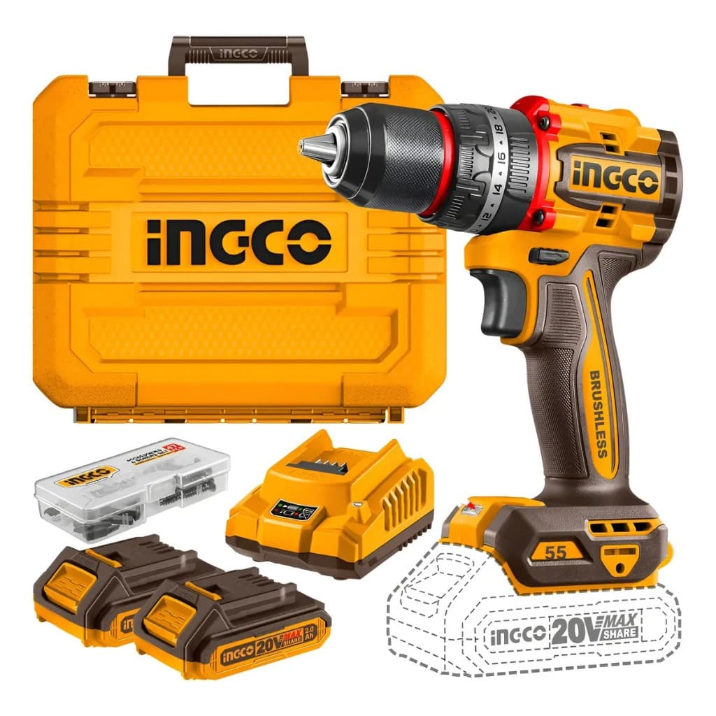 PARAFUSADEIRA INGCO 55NM COM 2 BATERIAS 2AH + CARREGADOR BIVOLT