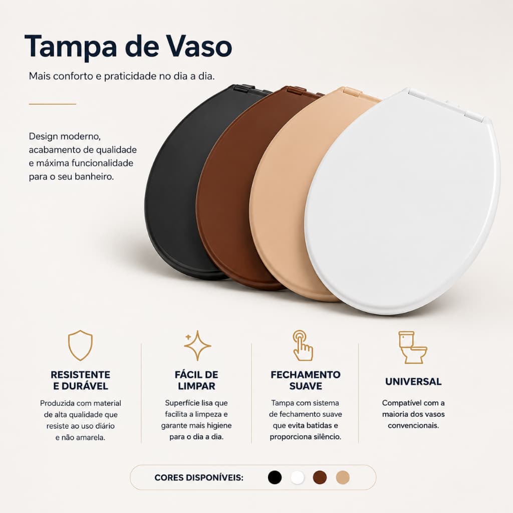 Tampa Assento Sanitário Tampa Para Vaso Universal Oval Plástico  Ergonômico e de Fácil Instalação
