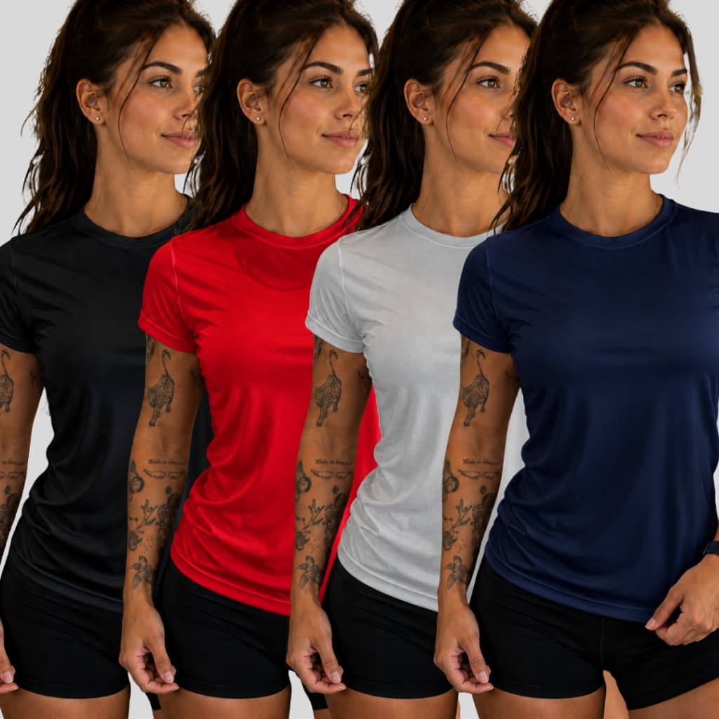 Kit 4 Camisetas Feminina Dry Fit Academia Treino Corrida Esportes Caminhada Poliéster
