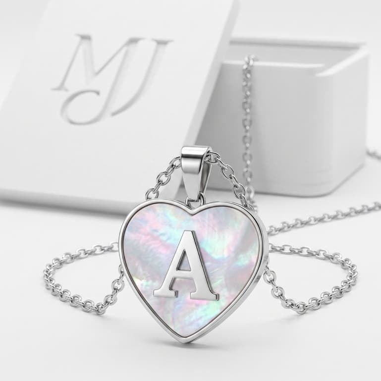Colar Pingente Letra Inicial Nome em Aço Prata Inox + CAIXINHA PRESENTE / A B C D E F G H I J K L M N P R S T V W Y