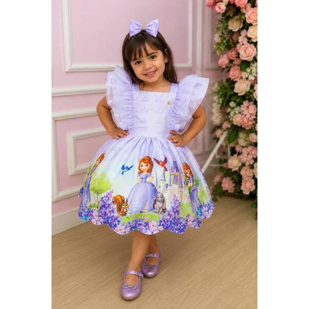 Vestido Princesinha Sofia Infantil Temático Lilás Princesa