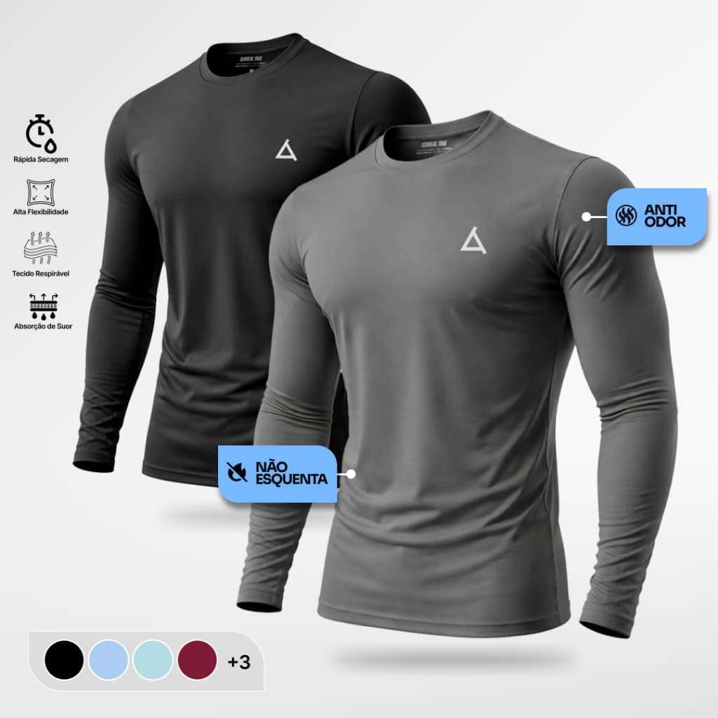 KIT 2 ou 1 Camiseta Térmica Masculina Segunda Pele Dry Fit UV 50+ Blusa Manga Longa Academia Treino