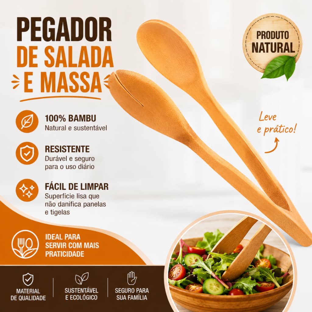 Pegador De Salada Bambu Cozinha Natutal Sustentavel Pegador Salada Bambu Universal