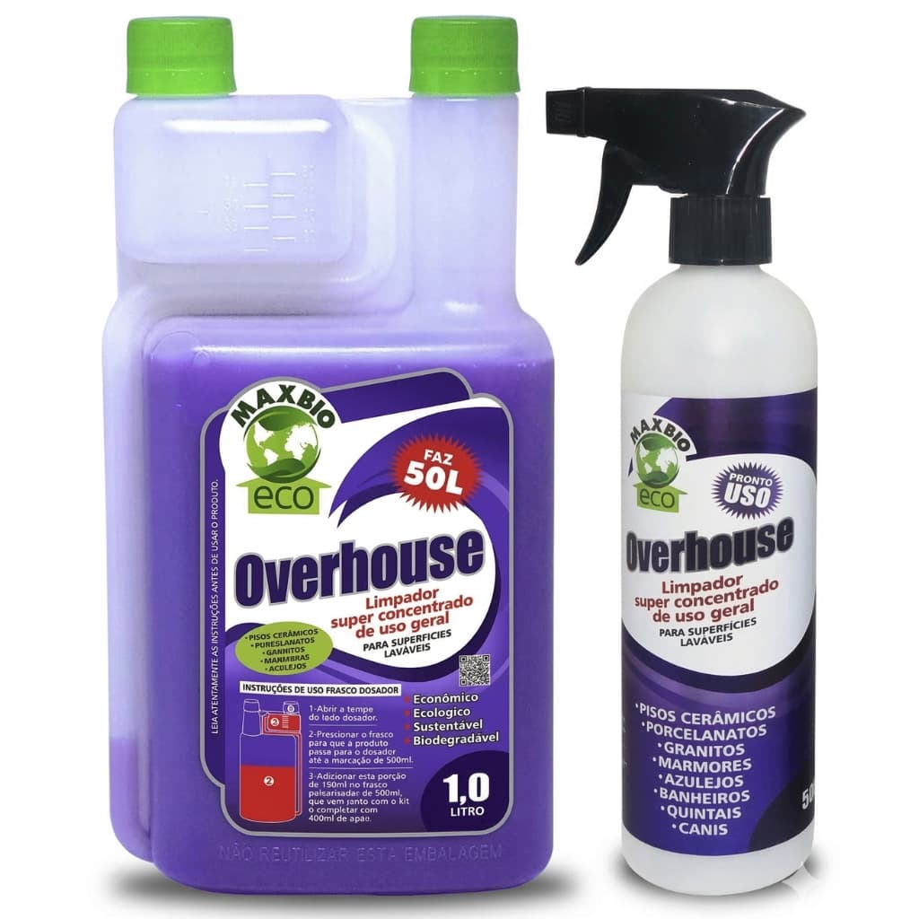 Kit Overhouse Maxbio Multiuso Superconcentrado Limpeza De Pisos Superficies Laváveis Neutralizador De Odores