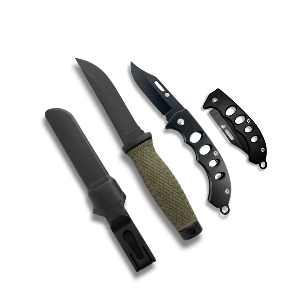 Kit Faca Militar Com Bainha + Canivete Tático Aço Inox Sobrevivência Pesca Camping