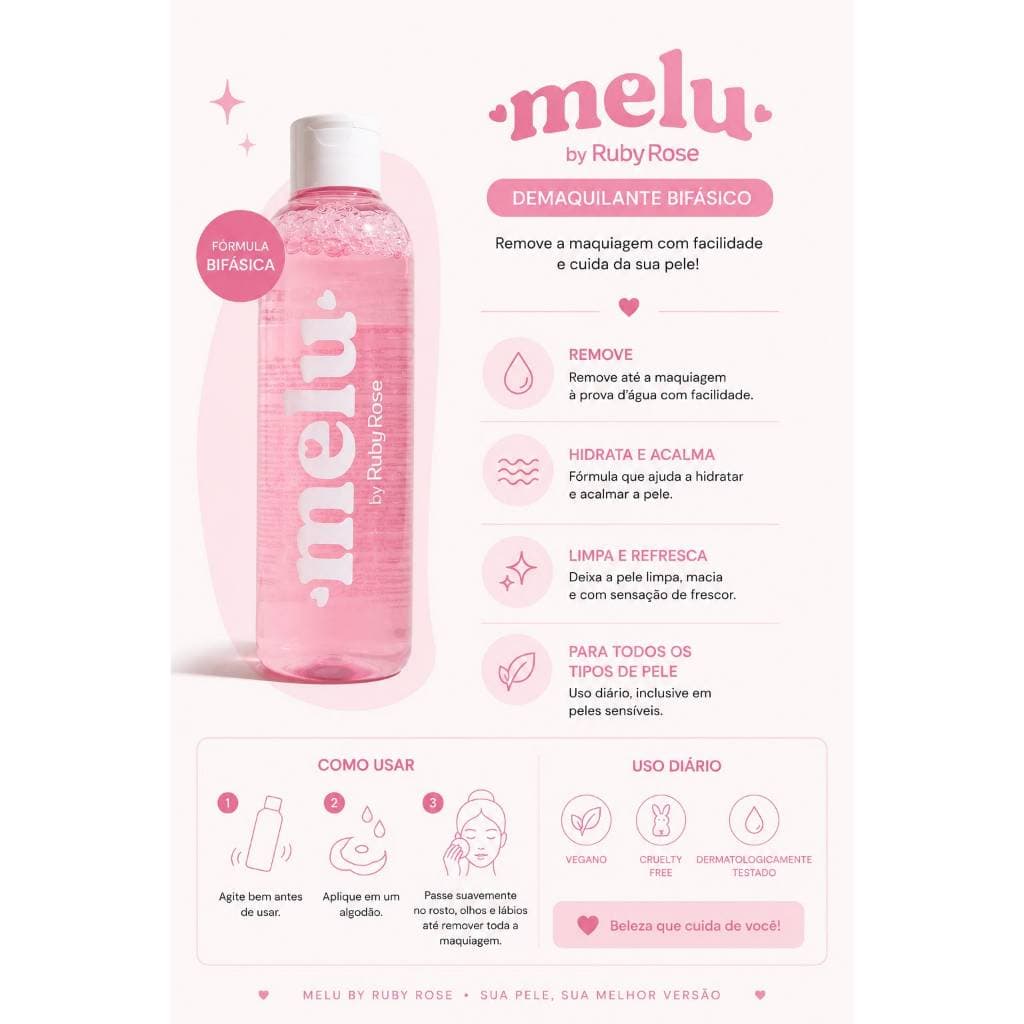 Água Micelar Ruby Rose Melu 100ml - Remove maquiagem