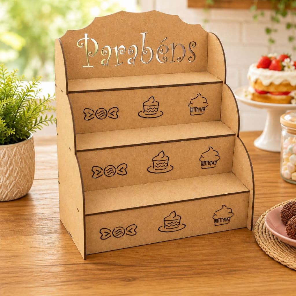 Escada Para Decoraçao De Mesa Aniversario Mdf Para Doces Brigadeiros Festa 3 Niveis Resistente