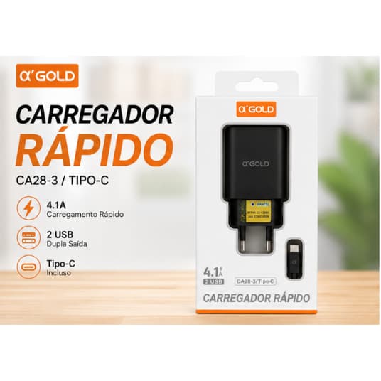 Carregador Turbo Rapido com Cabo USB para Tipo C para Smartphone