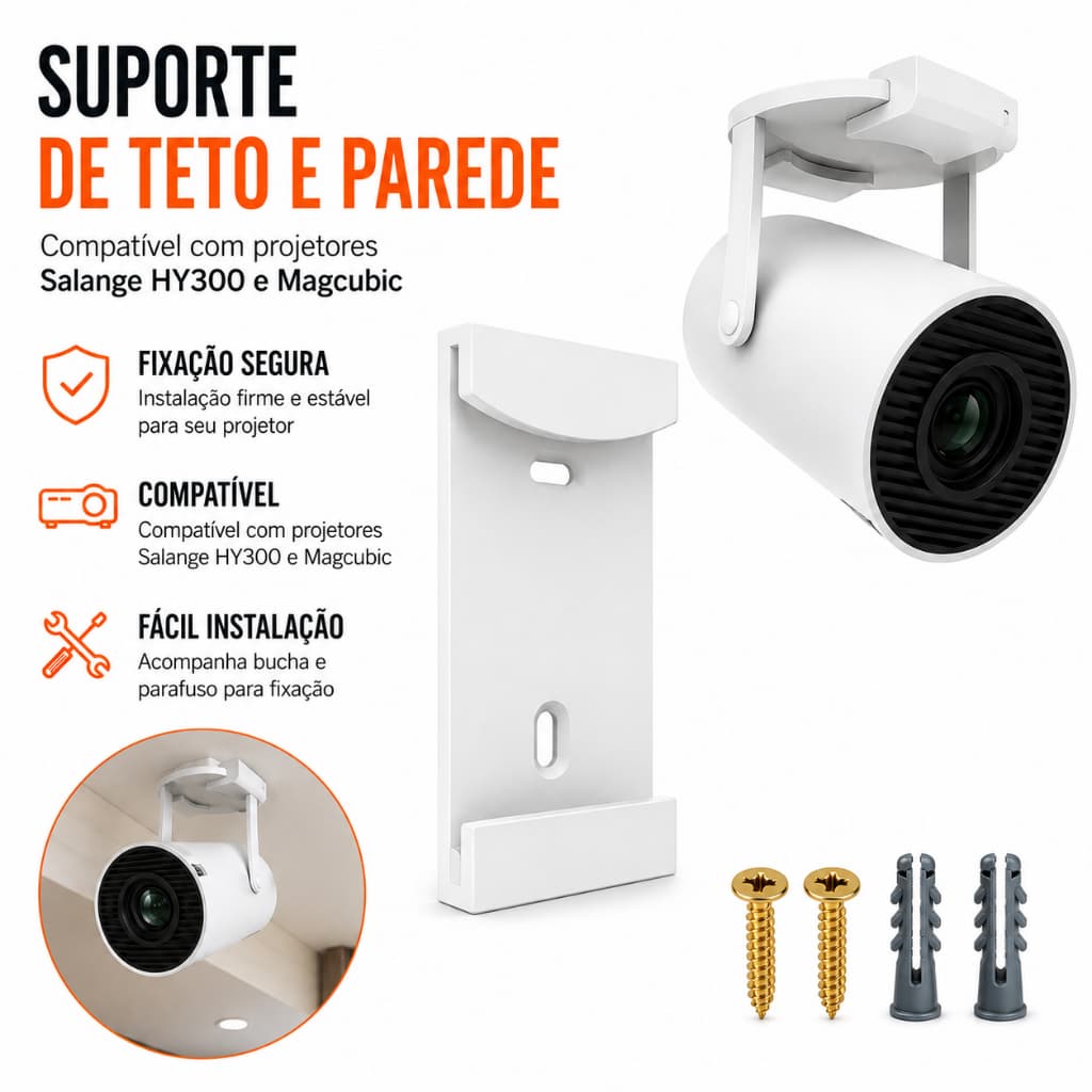 Suporte Para Projetor HY300 Magcubic Salange Transpeed de Parede e Teto Com Parafuso e Bucha