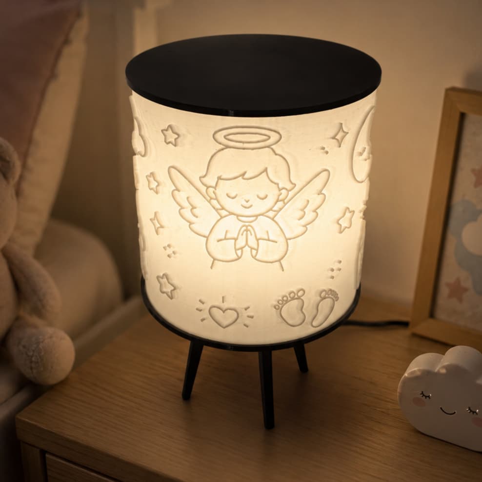 Abajur Luminaria Anjo Infantil Quarto Bebe Menino Menina Decorativa Mesa Cabeceira Luz Noturna Batizado Anjinho