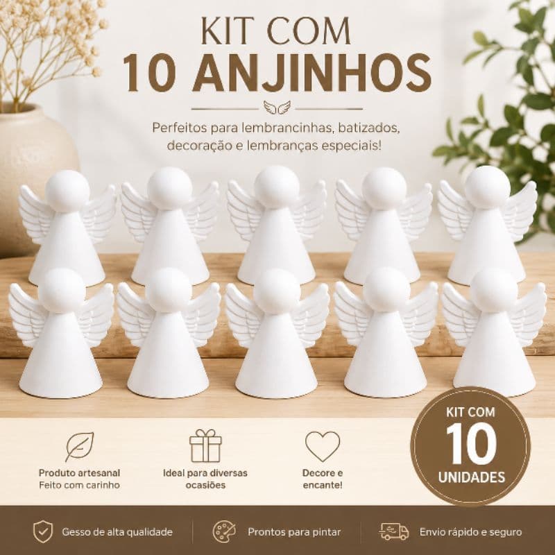 Kit 10 Anjinhos de Gesso | Lembrancinha Batizado | Decoração Quarto Bebê |Chá Revelação |Anjo Decorativo |Festa Infantil