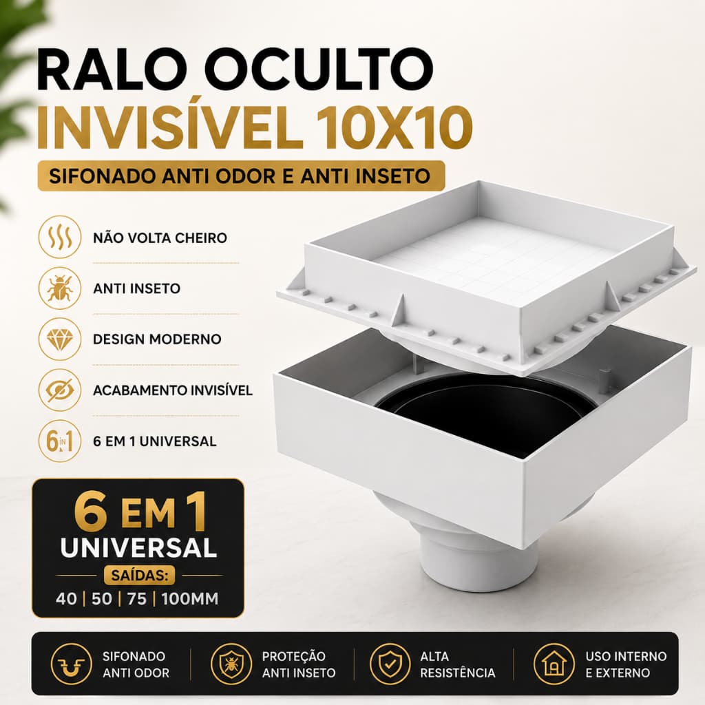 Ralo Oculto 10x10 Invisível Inteligente Para Piso Porcelanato