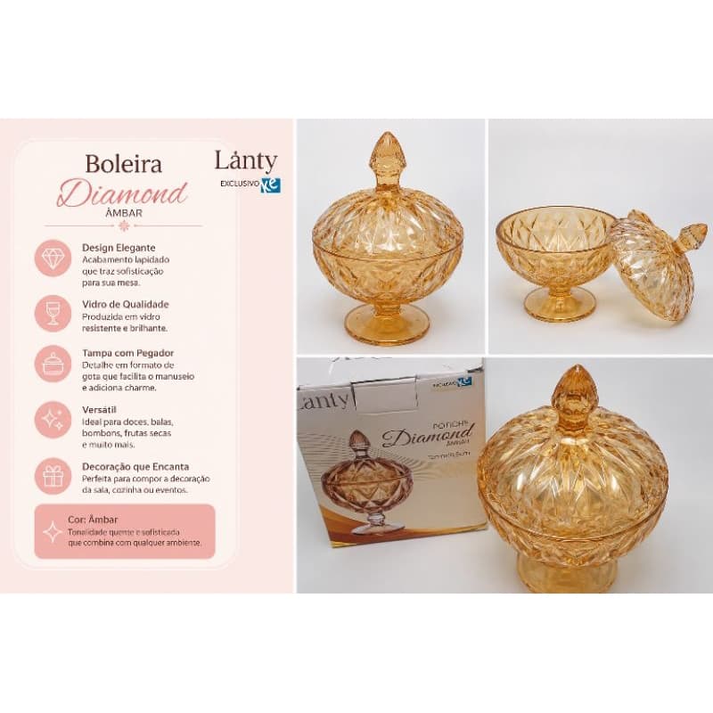 Potiche Bomboniere com Pé Kehome Infinity Âmbar 12 x 18,5cm