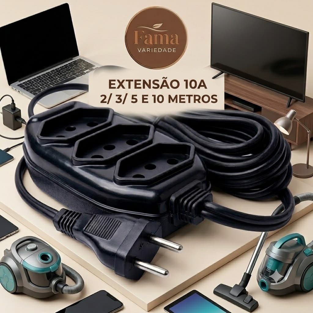 Extensão Elétrica Padrão BR 2 3 5 10 Metros Para Eletrodomésticos