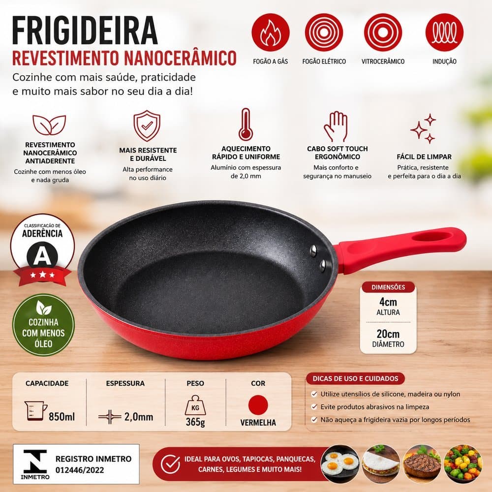 Frigideira nanoceramica antiaderente 20 cm facil limpar sem oleo carnes ovos panquecas